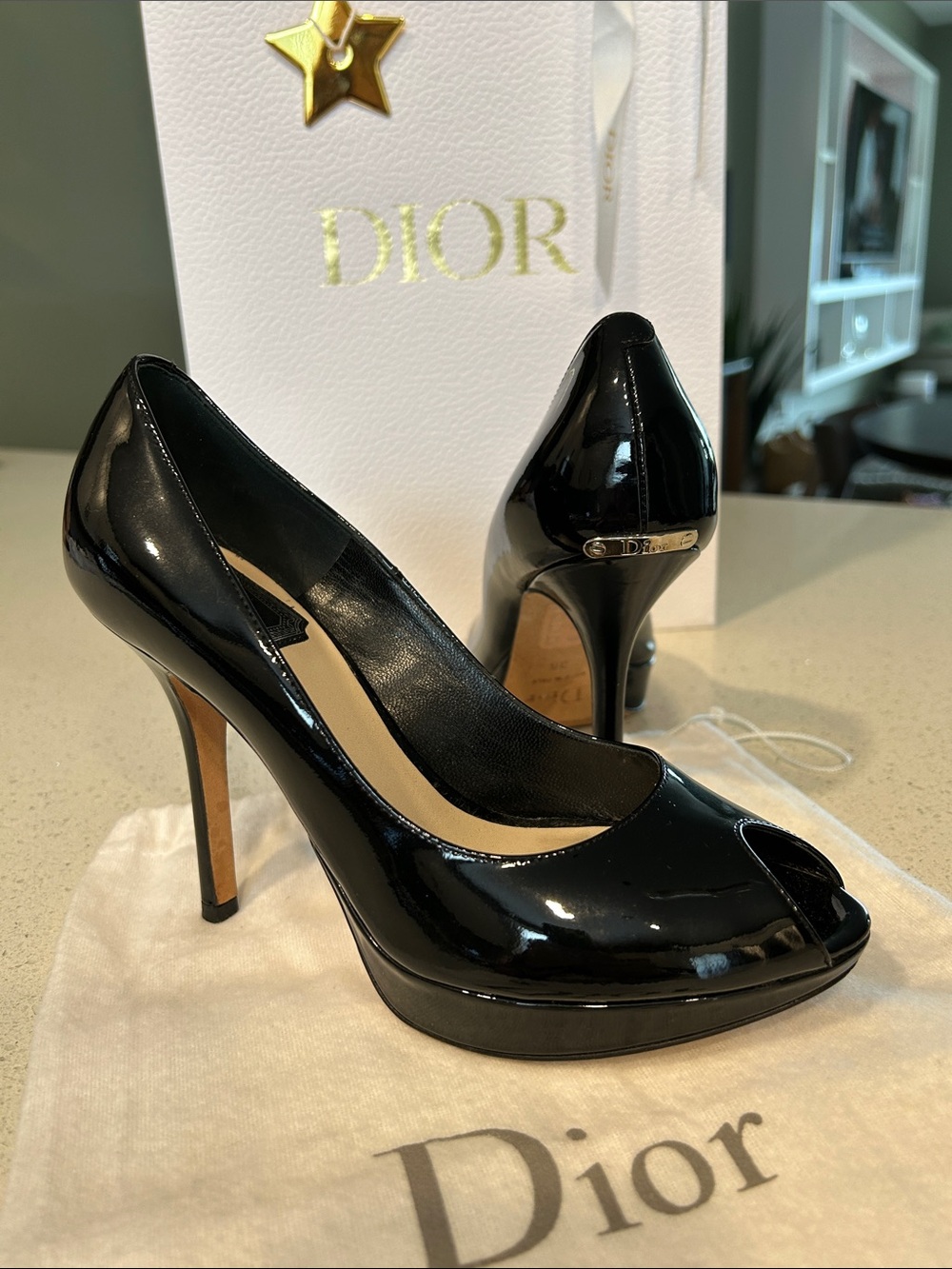 Christian Dior Black Patent Peep Toe Platform Pumps Heels EU 36 Dust Bag - Picture 2 of 14